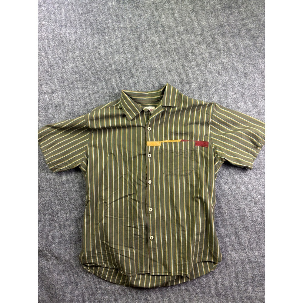 Freenote Cloth Button Down Shirt Mens L Striped Cotton Silk Blend Short Sleeve